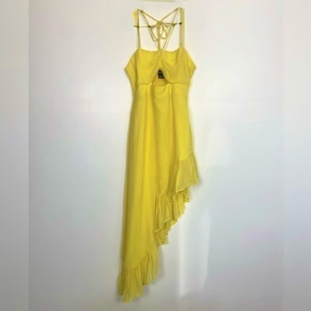 NWT Anthropologie Nirmooha Asymmetrical Ruffled Maxi Dress – Size S, Yellow